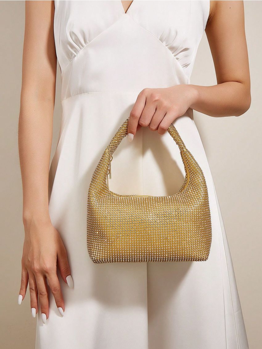 Small Evening Bag Rhinestone Decor Glamorous, Perfect Bride Purse For Wedding, Prom & Party Events