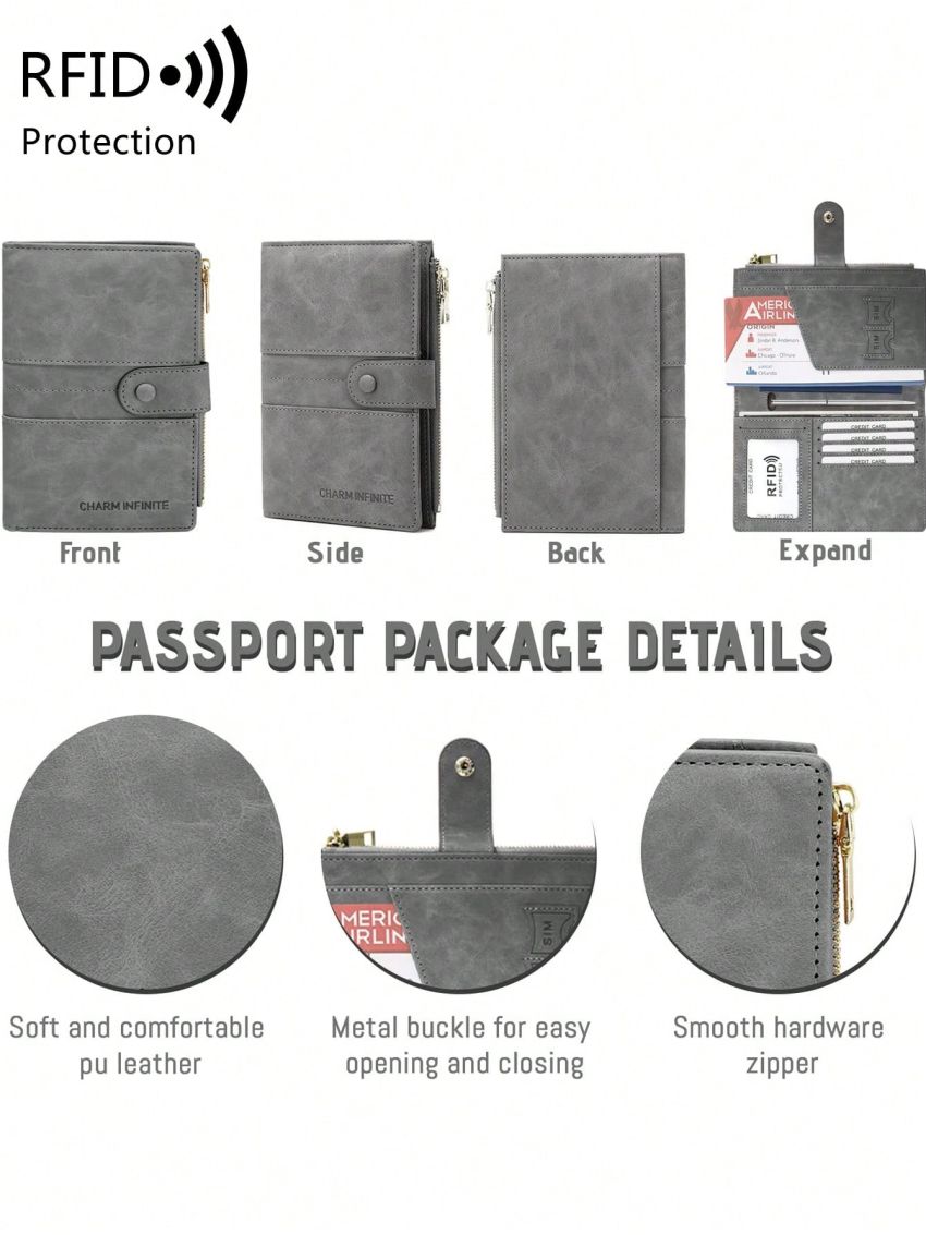 Letter Graphic Snap Button Passport Case