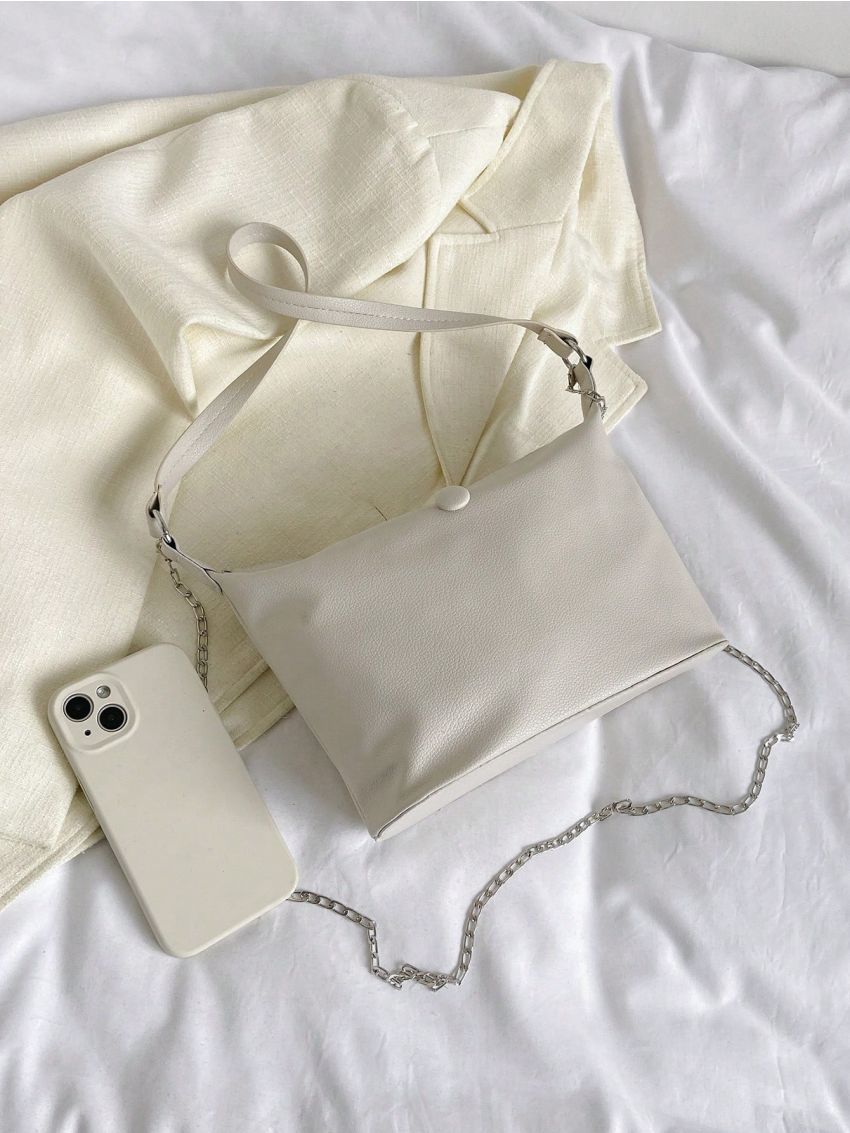 Button Detail Hobo Bag With Zipper Fashion Beige