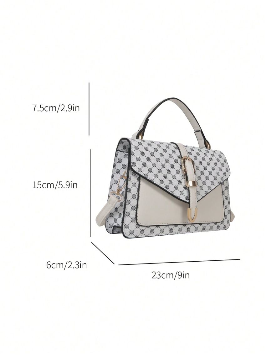 Small Flap Square Bag Colorblock Geometric Pattern Buckle Decor