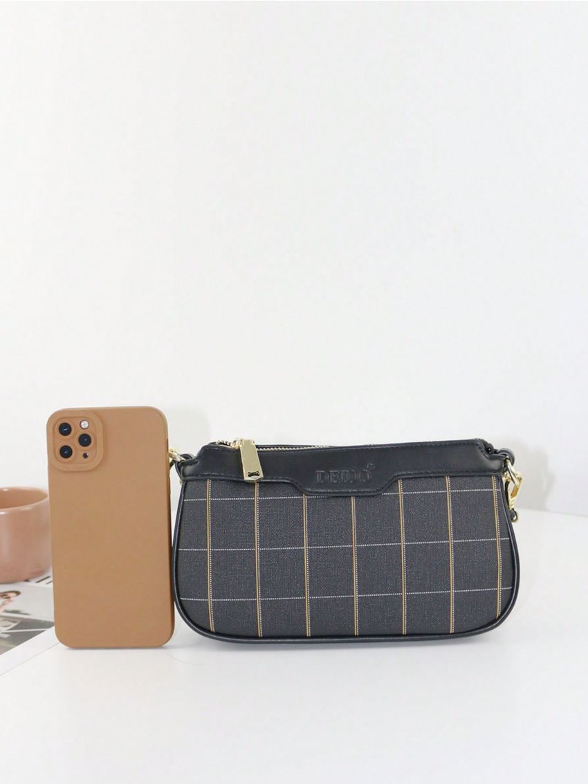 Small Shoulder Bag Plaid Pattern Letter Embossed