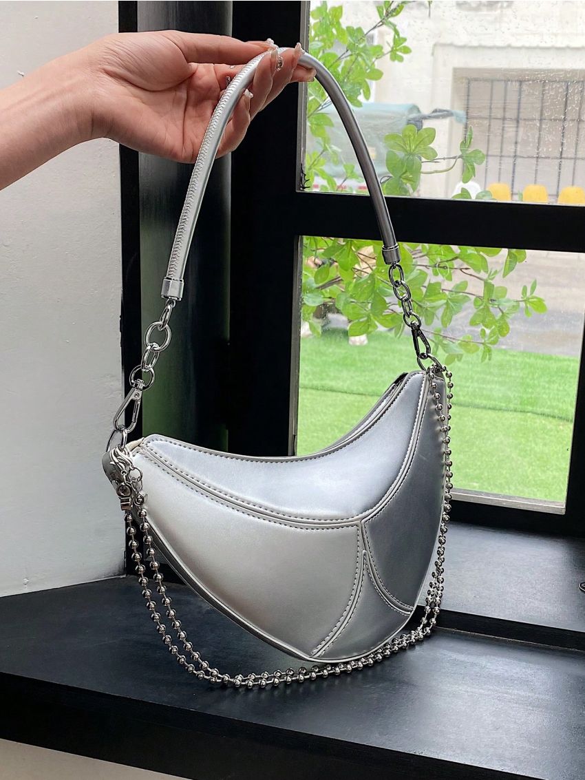 Medium Shoulder Bag Stitch Detail Metallic Funky