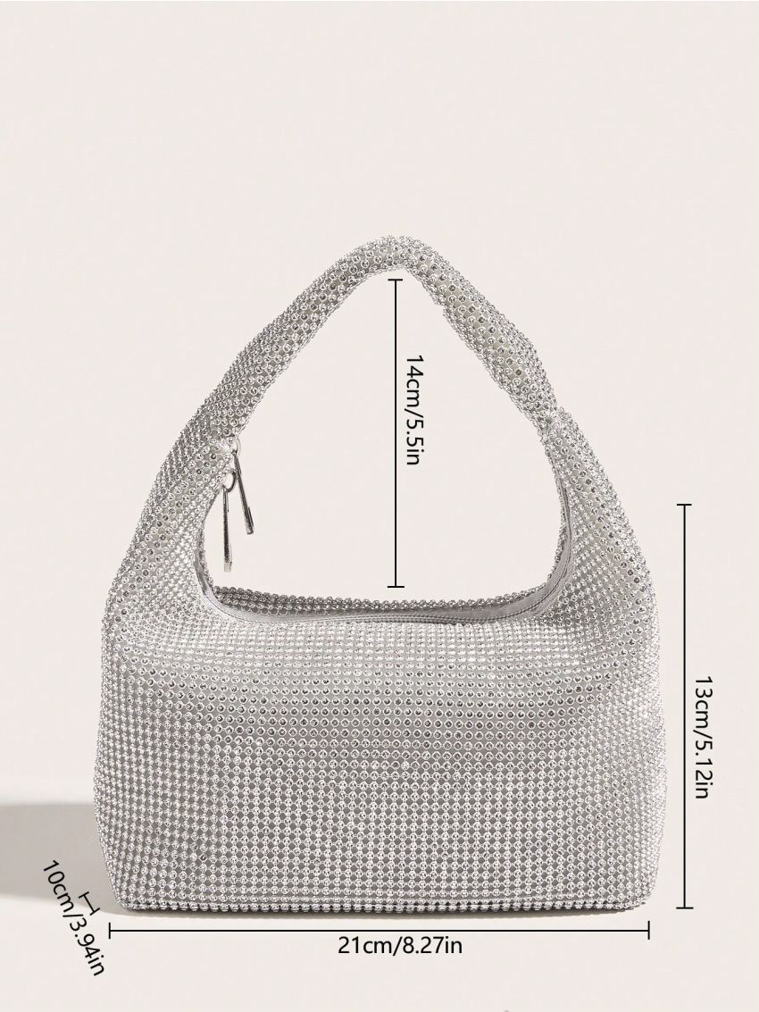 Rhinestone Decor Hobo Bag Glamorous Top Handle, Perfect Bride Purse For Wedding, Prom & Party Events