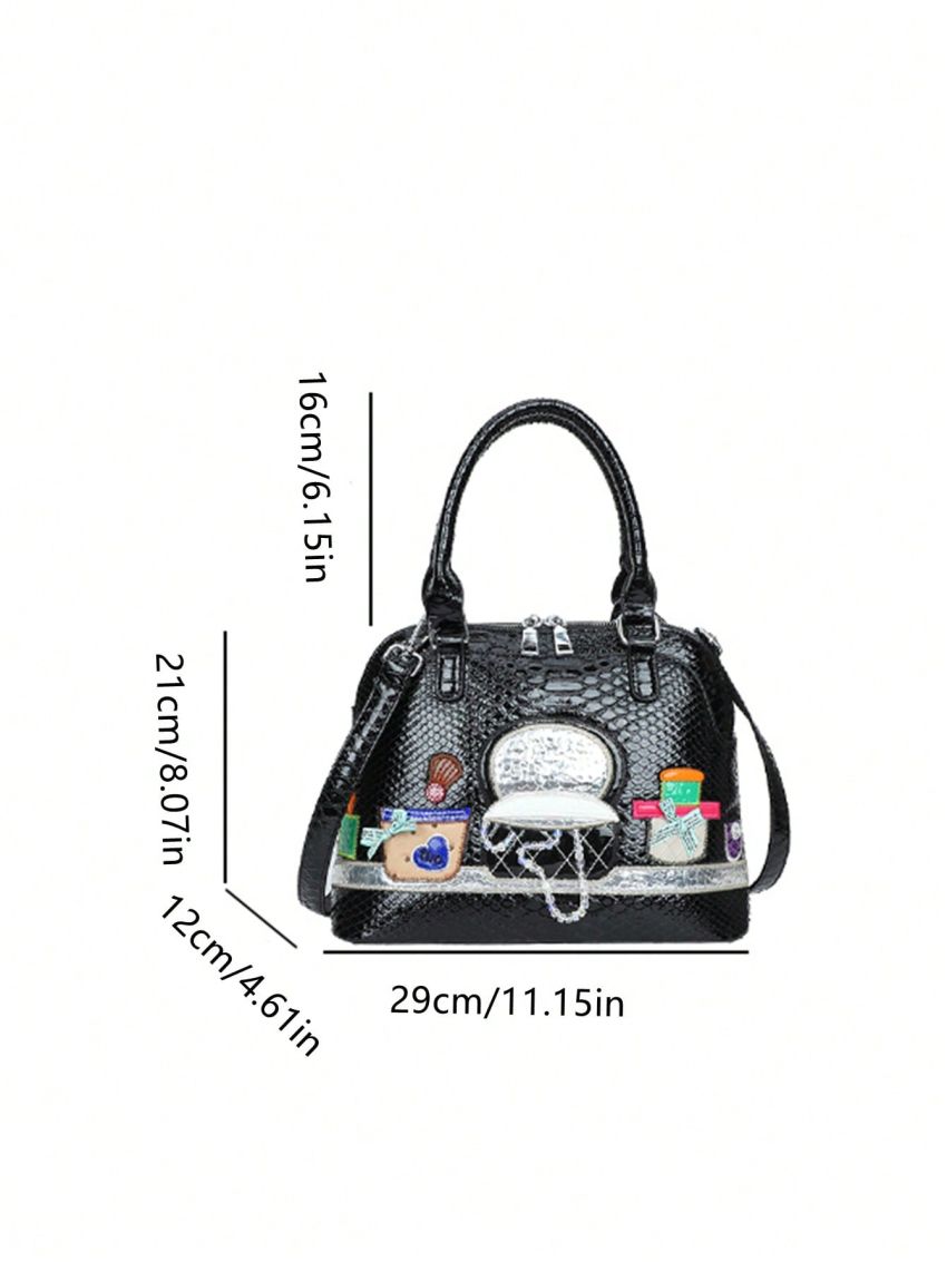 Medium Dome Bag Crocodile Embossed Patch Decor