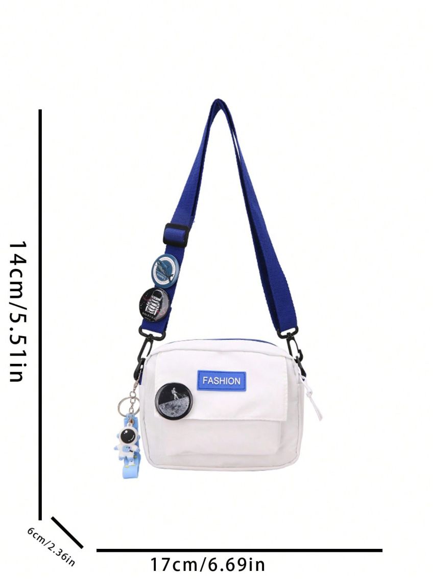 Mini Square Bag Letter Patch Decor Pocket Front