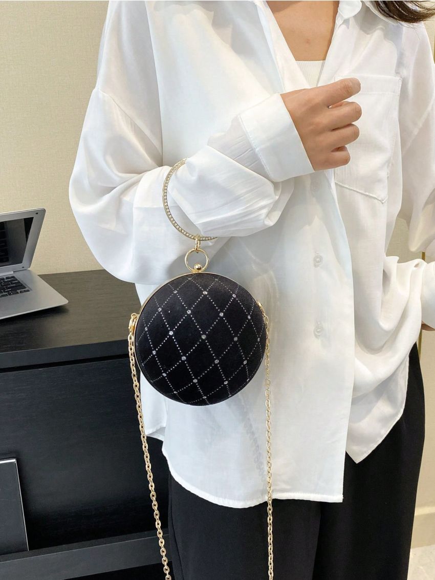 Mini Circle Bag Rhinestone Decor Top Ring Handle