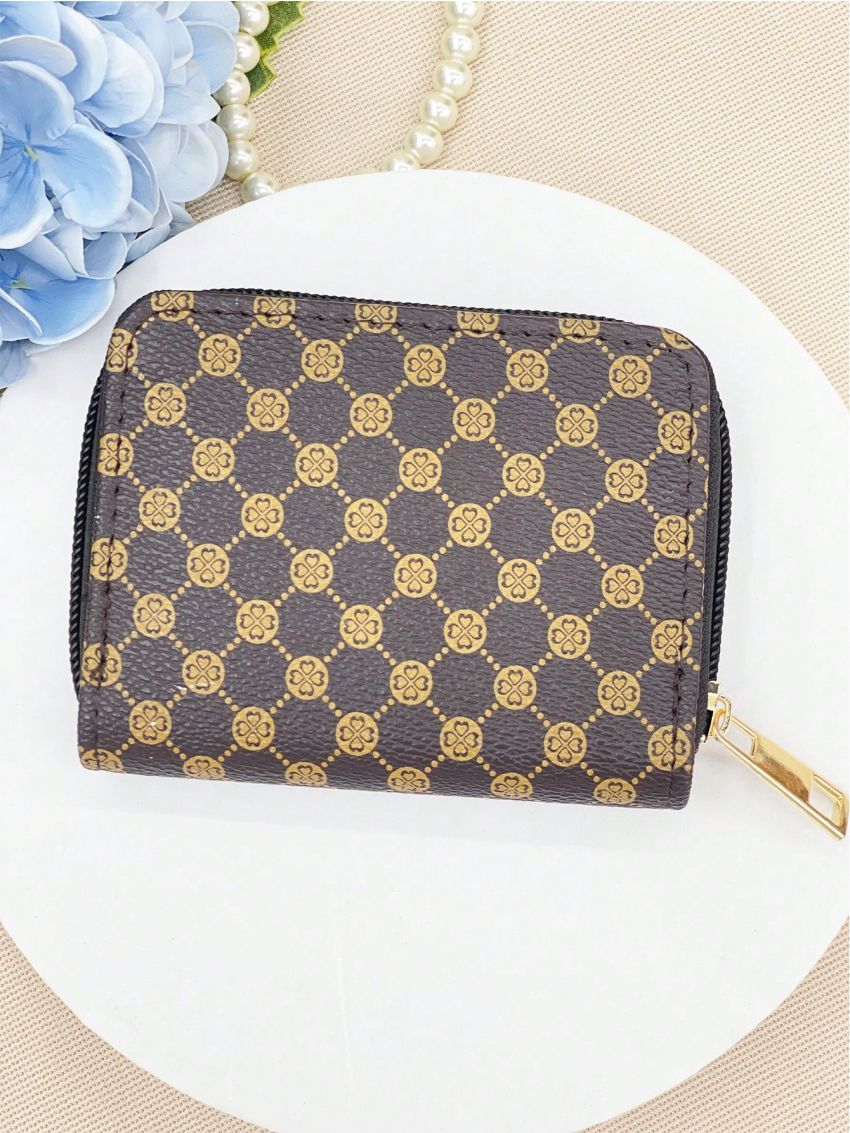 Geometric Pattern Card Holder With Zipper Two Tone