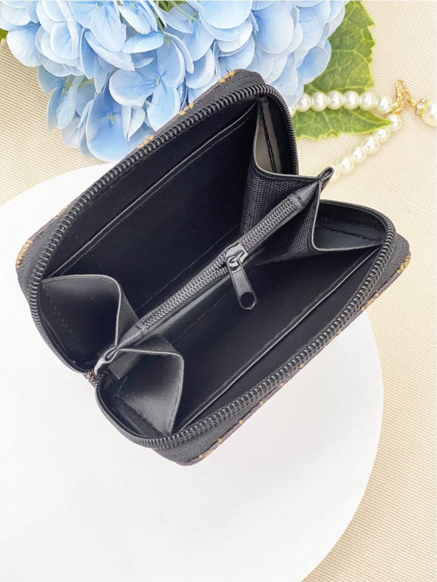 Geometric Pattern Card Holder With Zipper Two Tone