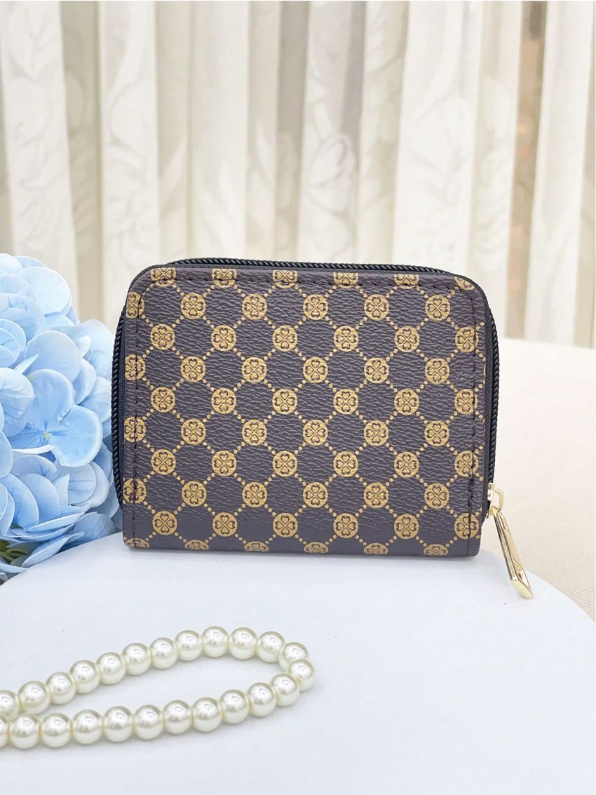 Geometric Pattern Card Holder With Zipper Two Tone