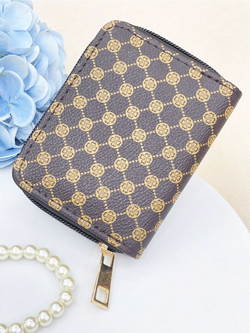 Geometric Pattern Card Holder With Zipper Two Tone