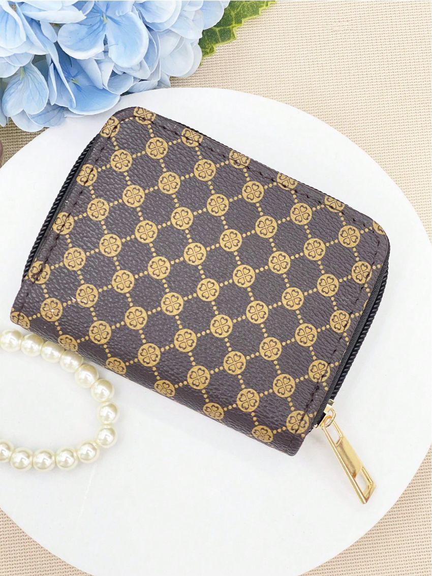 Geometric Pattern Card Holder With Zipper Two Tone