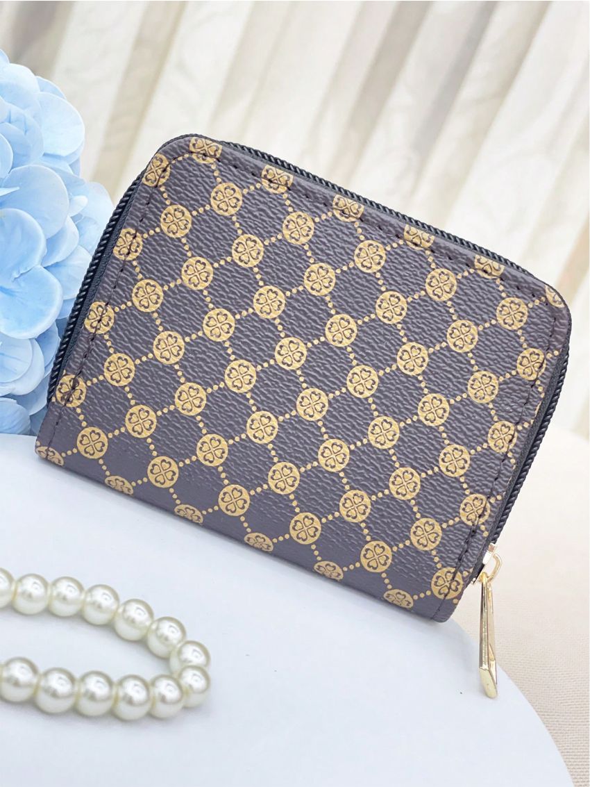 Geometric Pattern Card Holder With Zipper Two Tone