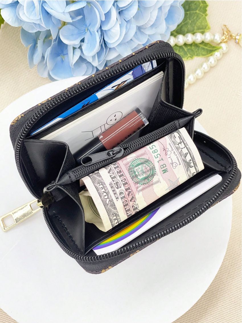 Geometric Pattern Card Holder With Zipper Two Tone