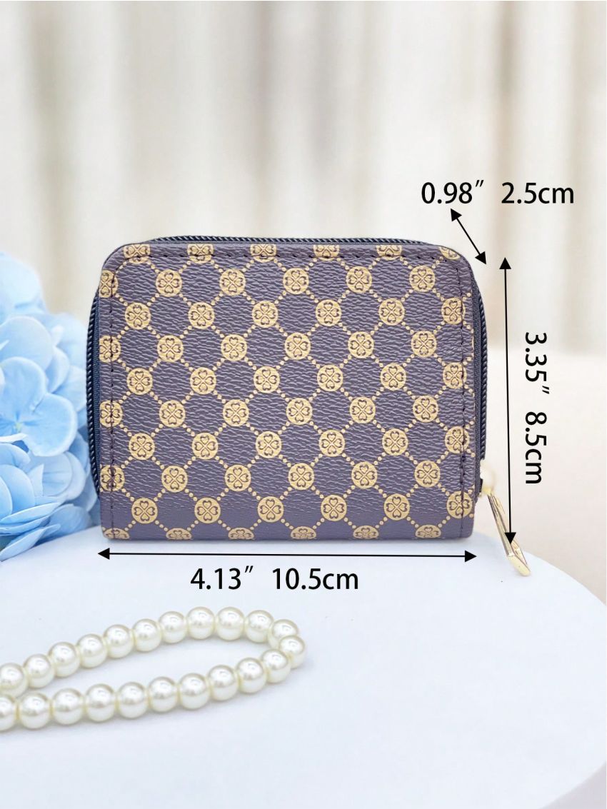 Geometric Pattern Card Holder With Zipper Two Tone