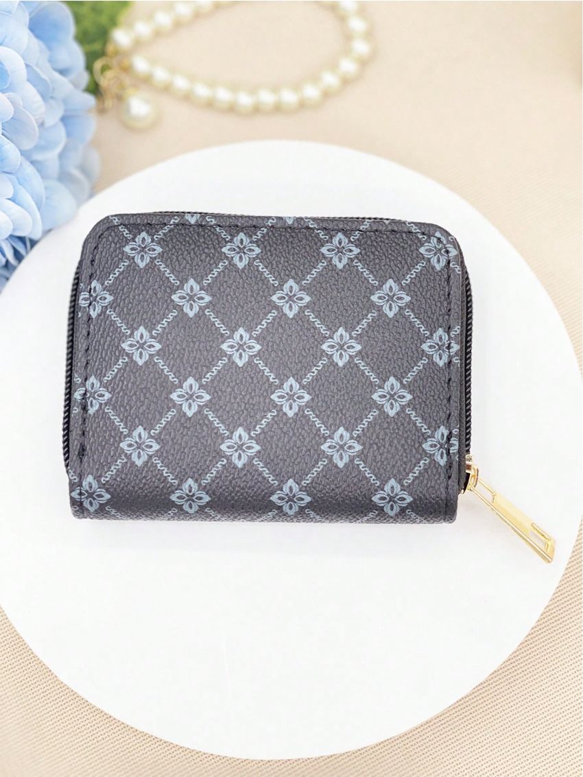 Geometric Pattern Card Holder With Zipper Two Tone