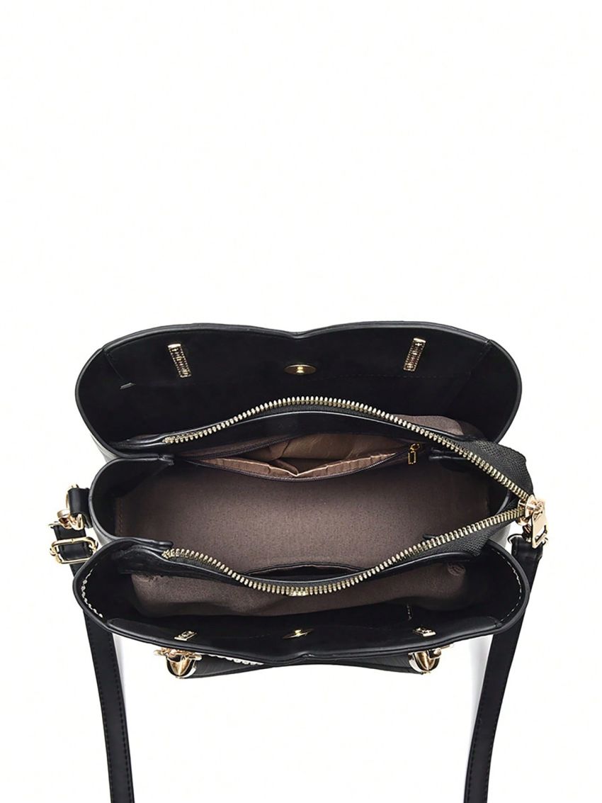 Medium Square Bag Colorblock Double Handle Heart Decor