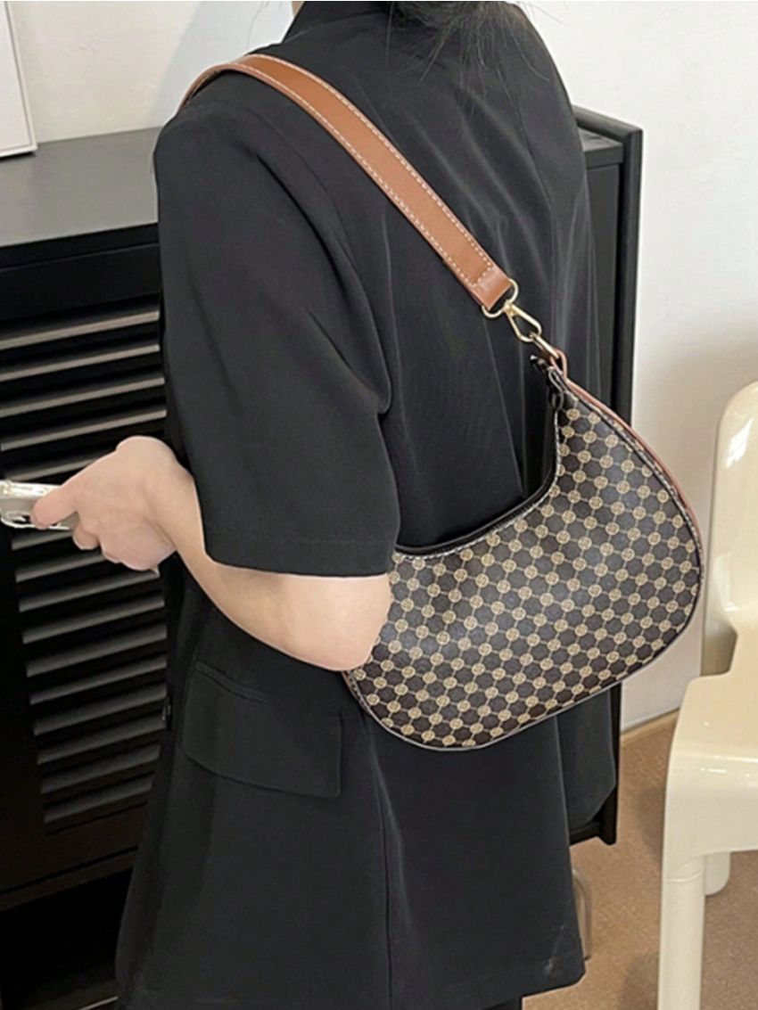 Geometric Pattern Hobo Bag Small Zipper Pu