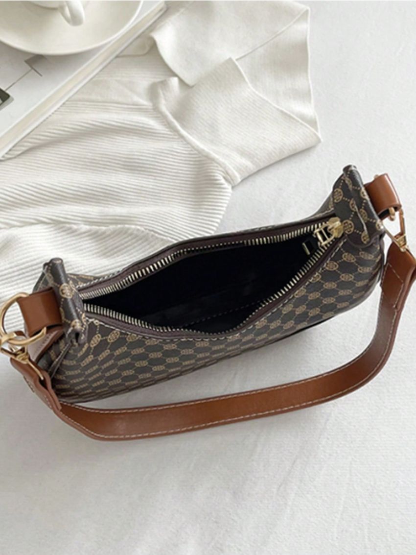 Geometric Pattern Hobo Bag Small Zipper Pu