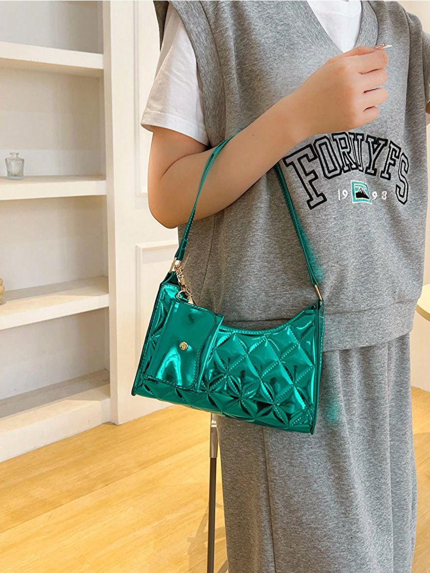 Funky Small Baguette Bag Quilted With Coin Purse