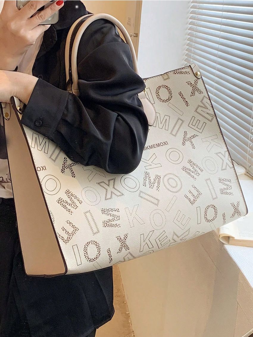 Letter Graphic Top Handle Bag Large Capacity