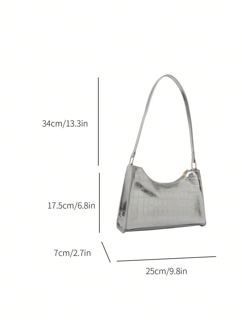 Crocodile Embossed Baguette Bag Zipper Metallic Funky