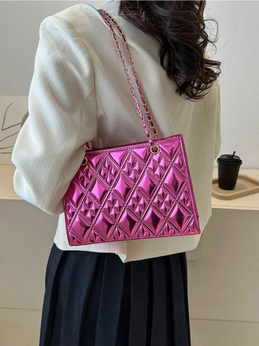 Quilted Square Bag Chain Strap Metallic Funky
