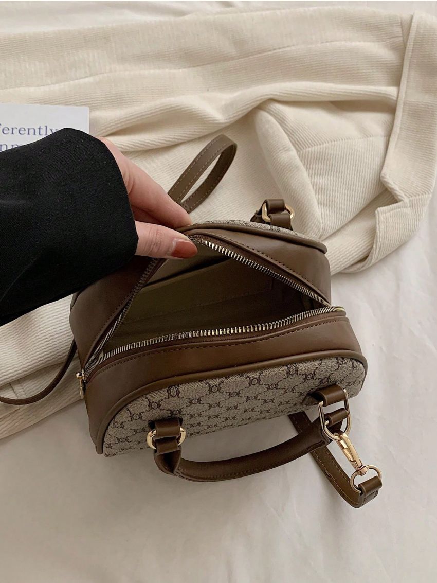 Mini Satchel Bag Geometric Pattern Double Handle