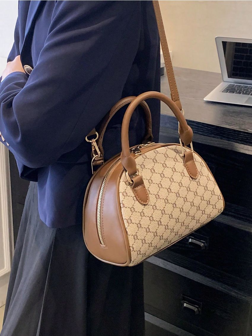 Mini Satchel Bag Geometric Pattern Double Handle