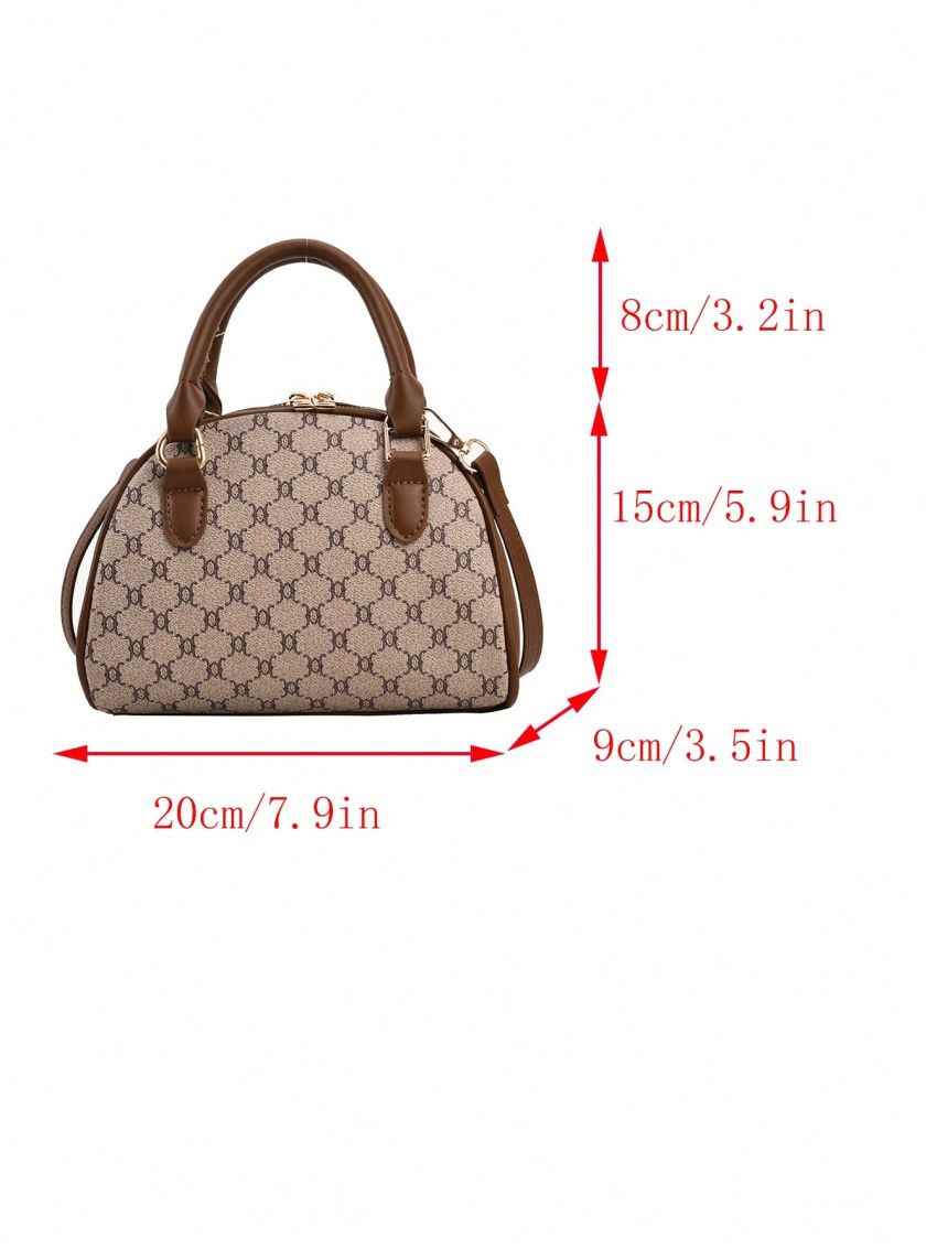 Mini Satchel Bag Geometric Pattern Double Handle