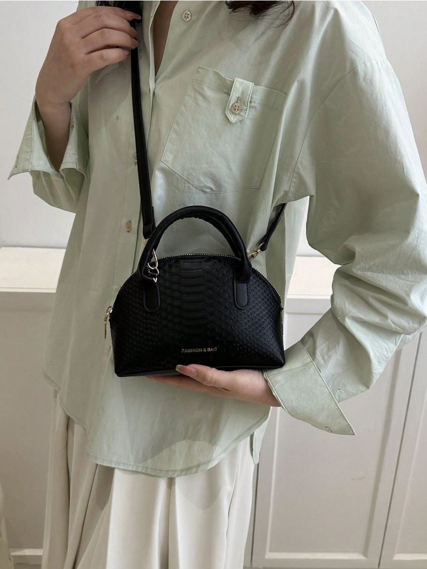 Mini Snakeskin Embossed Dome Bag Double Handle