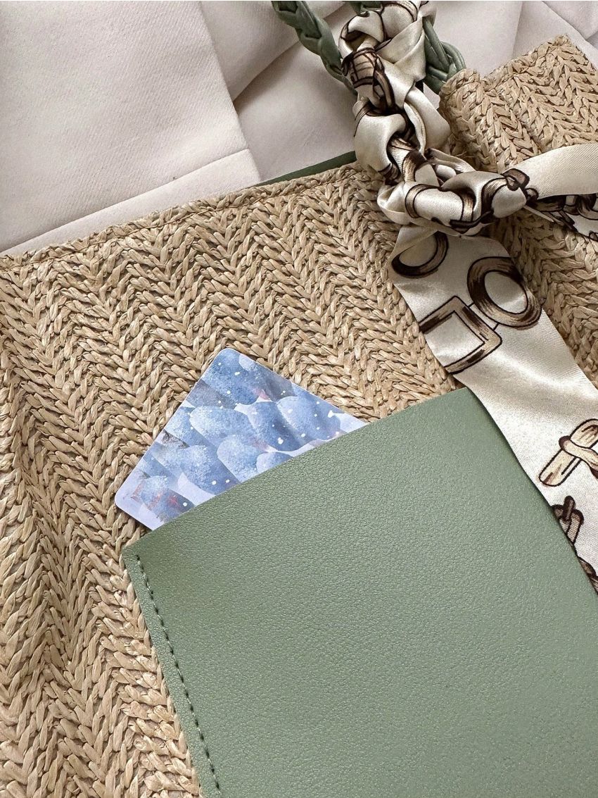 Twilly Scarf Decor Straw Bag Color Block Vacation