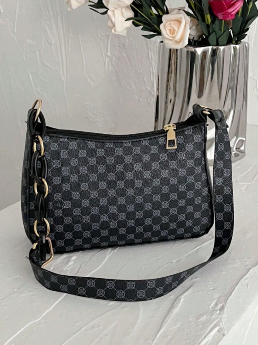 Mini Fashion Geometric Pattern Baguette Bag Zipper