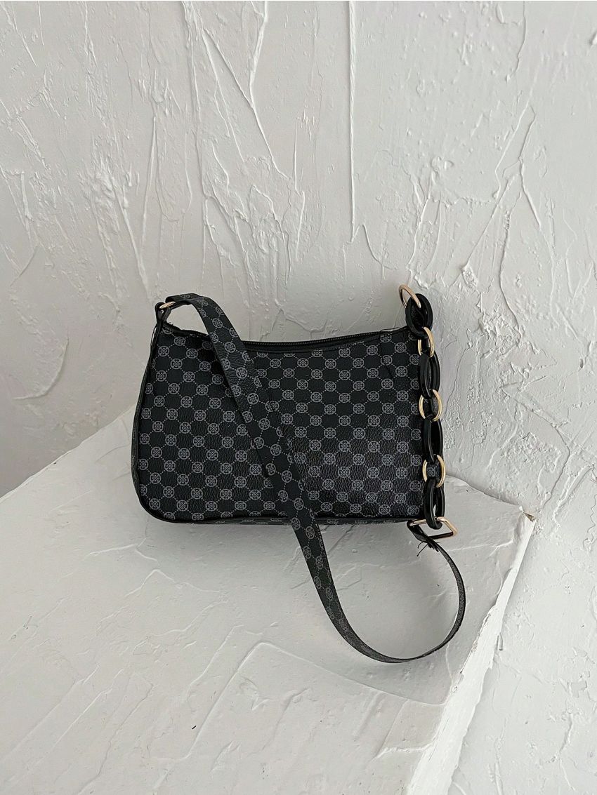 Mini Fashion Geometric Pattern Baguette Bag Zipper