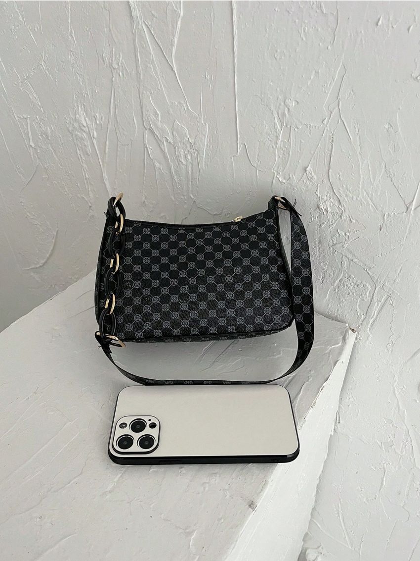 Mini Fashion Geometric Pattern Baguette Bag Zipper