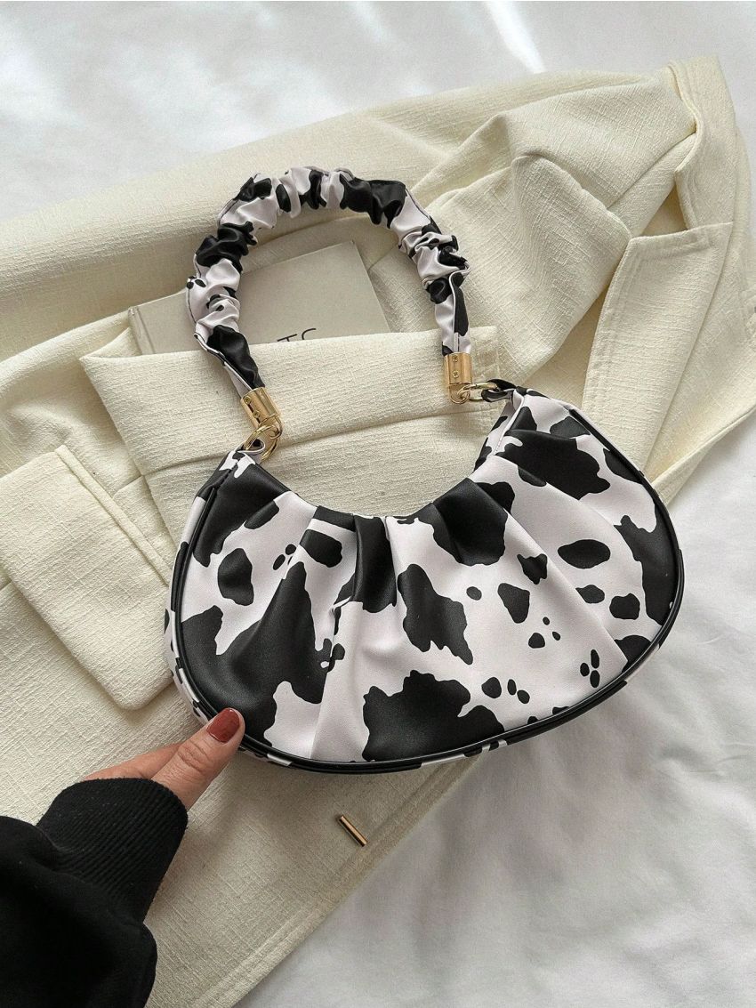 Medium Hobo Bag Cow Print Fashionable For Daily