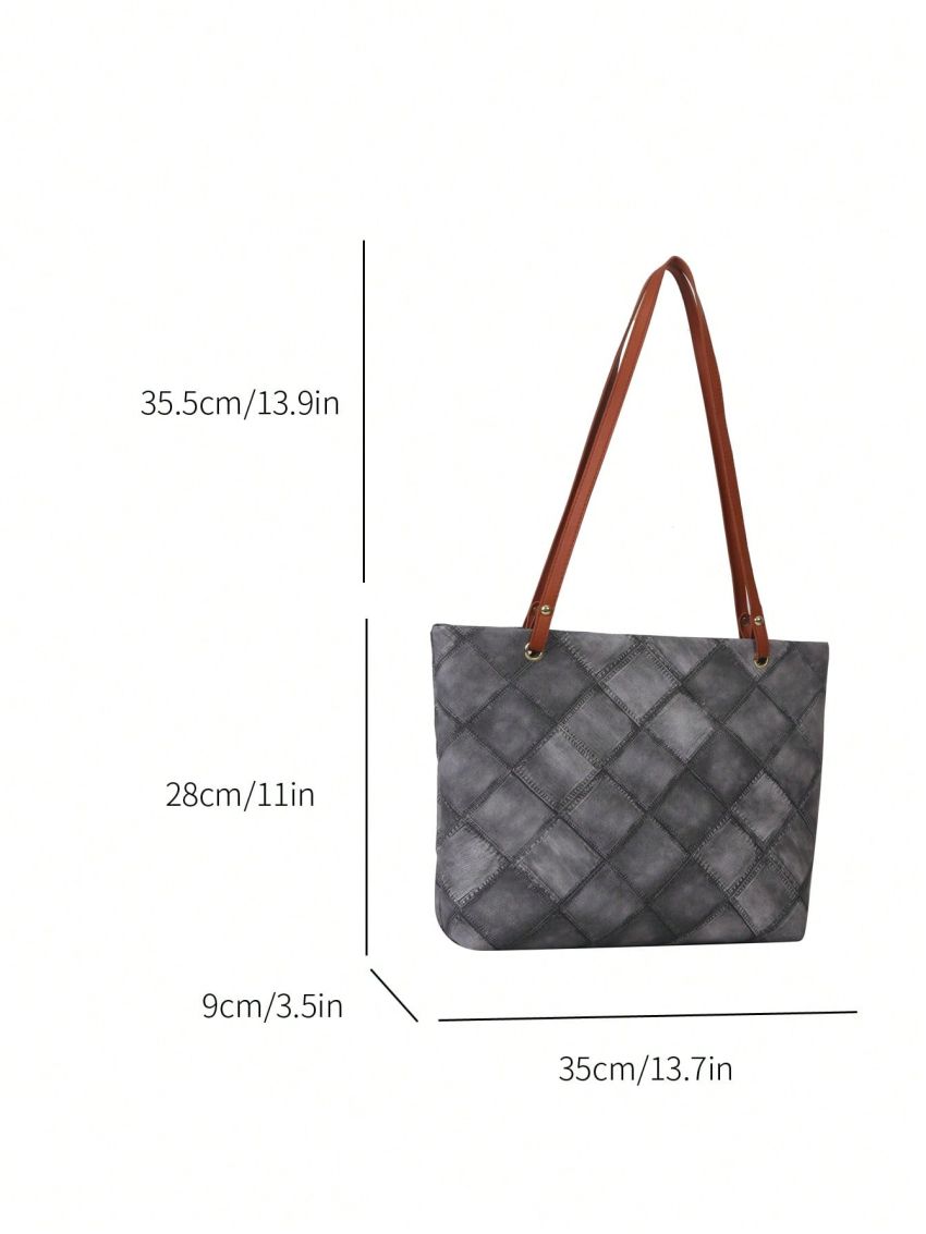 Plaid Pattern Shoulder Tote Bag Black Fashionable For Daily