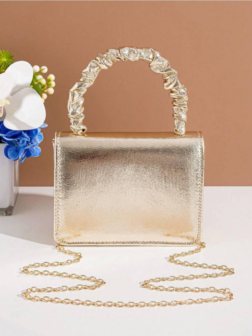 Mini Square Bag Rhinestone Decor Flap Top Handle For Party, Perfect Bride Purse For Wedding, Prom & Party Events