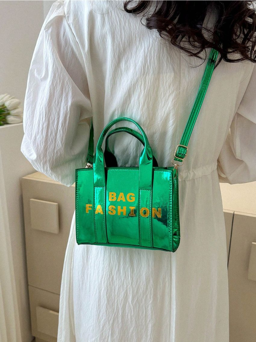 Mini Square Bag Letter Print Green Fashionable