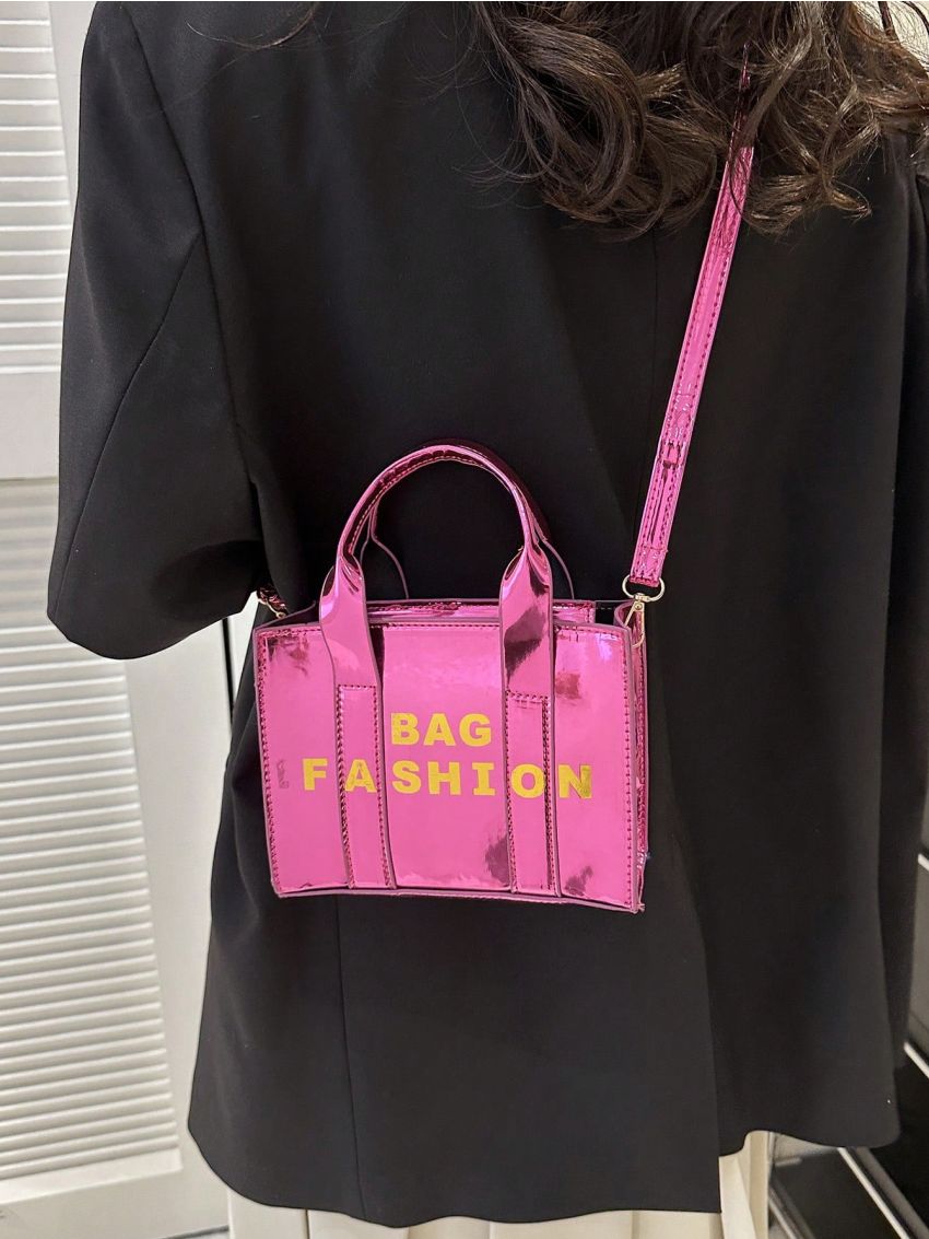 Mini Square Bag Letter Print Hot Pink Fashionable