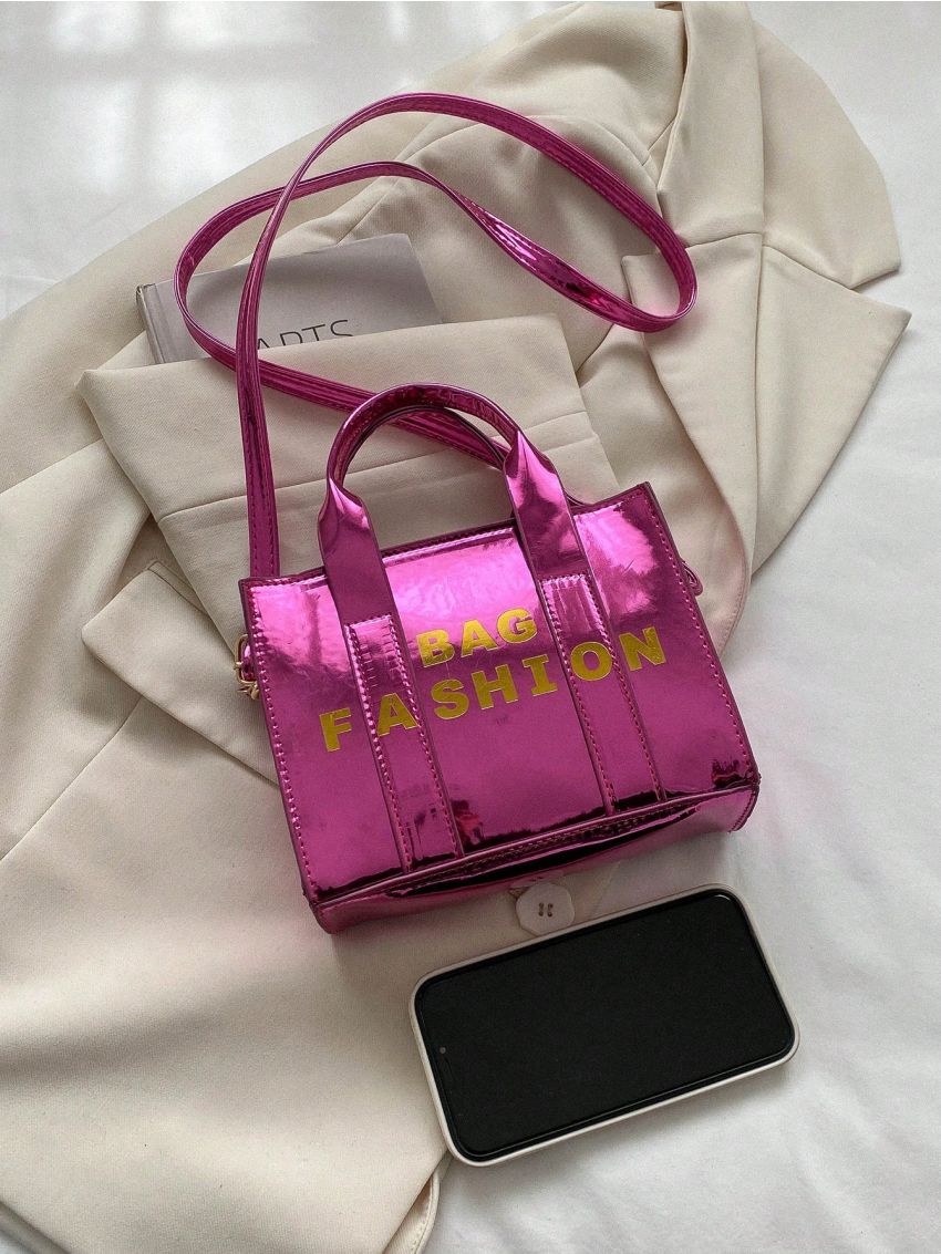 Mini Square Bag Letter Print Hot Pink Fashionable