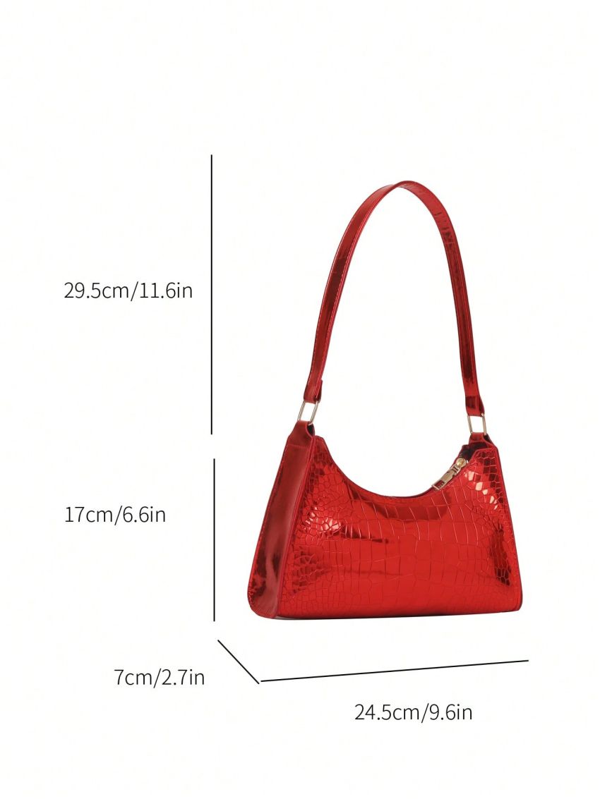 Crocodile Embossed Baguette Bag Gold Funky Shoulder Bag