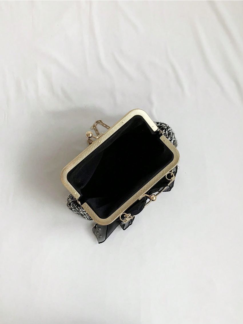 Plaid Pattern Dome Bag Bow Decor Top Handle