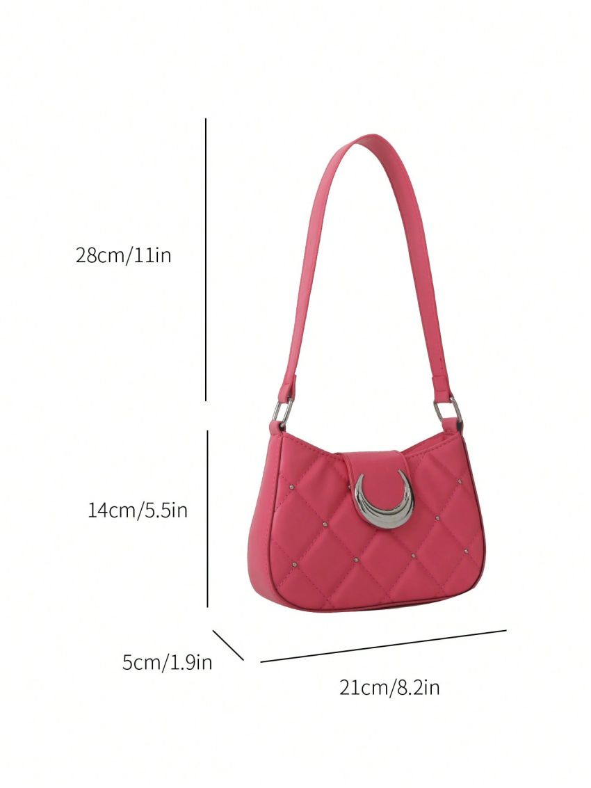 Quilted Hobo Bag Studded & Metal Decor Fashionable Shoulder Bag