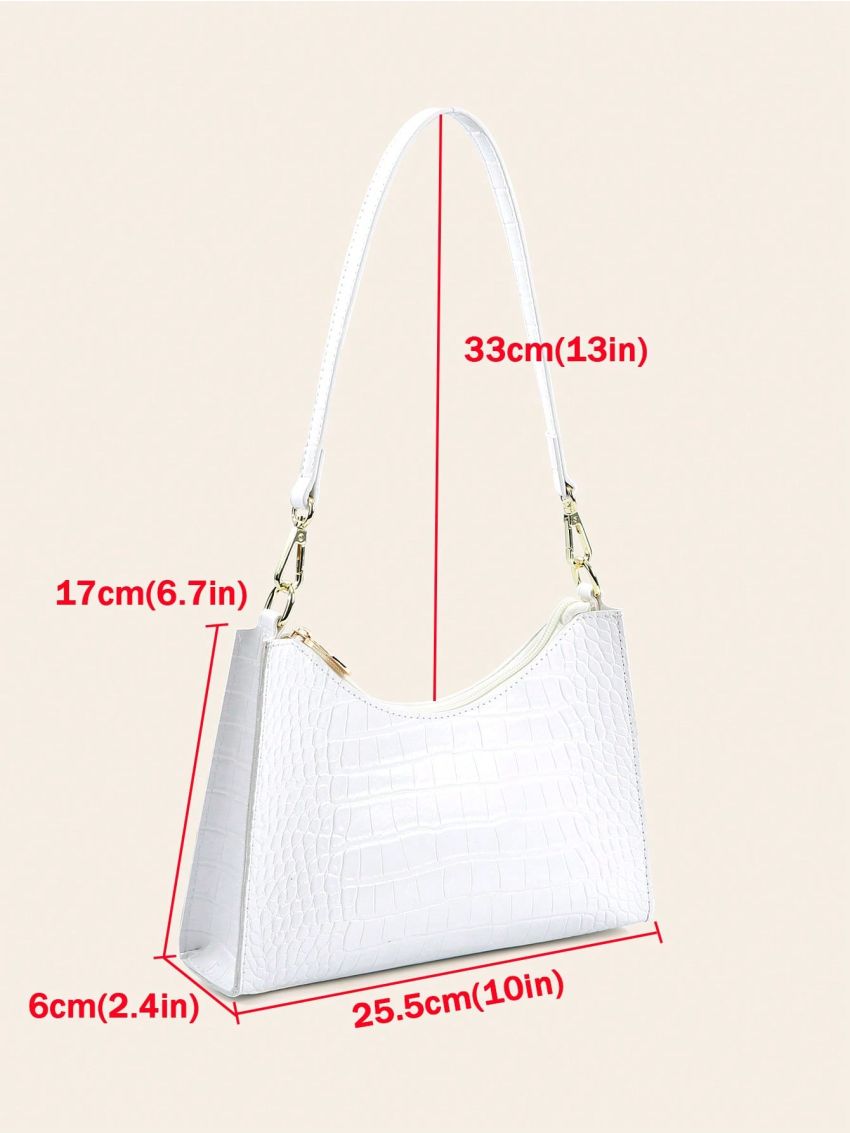 Crocodile Embossed Baguette Bag With Zipper PU Elegant