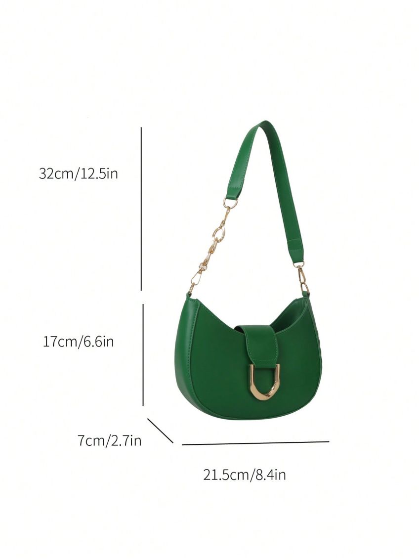 Green Hobo Bag Fashionable Metal Decor Zipper PU