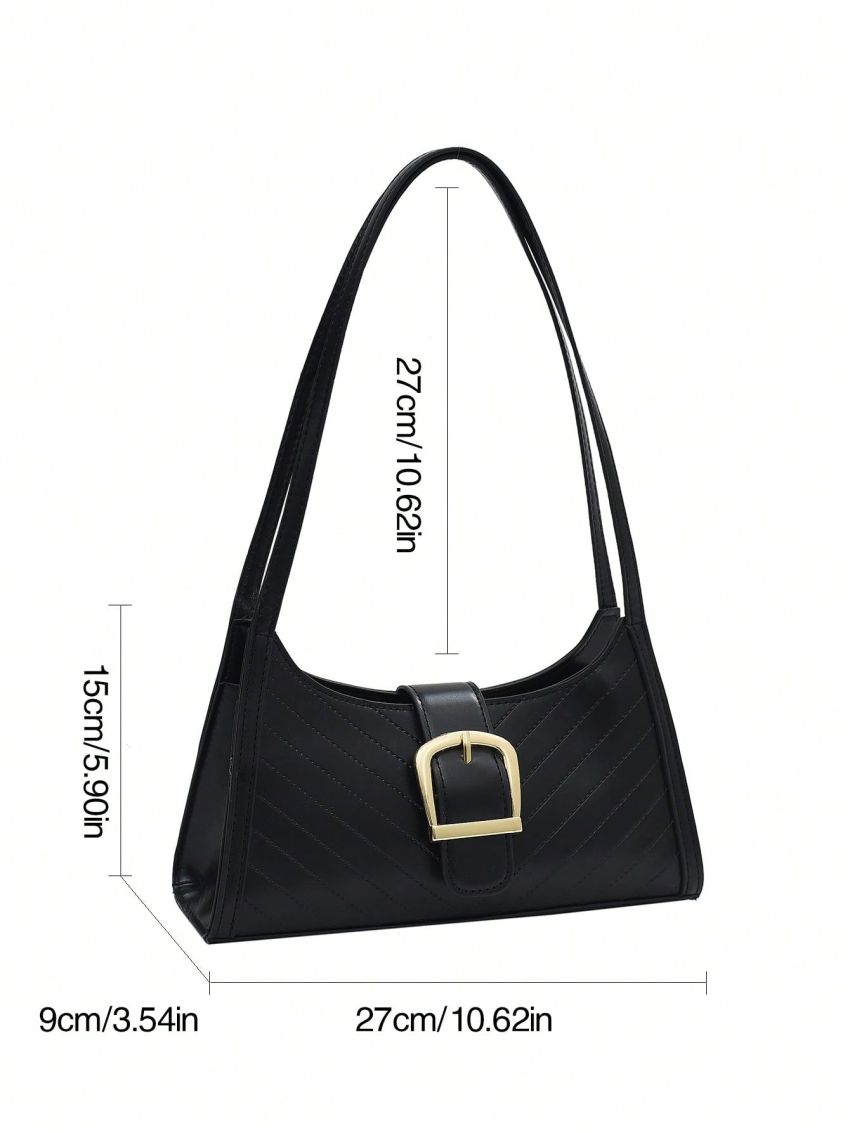 Chevron Baguette Bag Buckle Decor PU Black