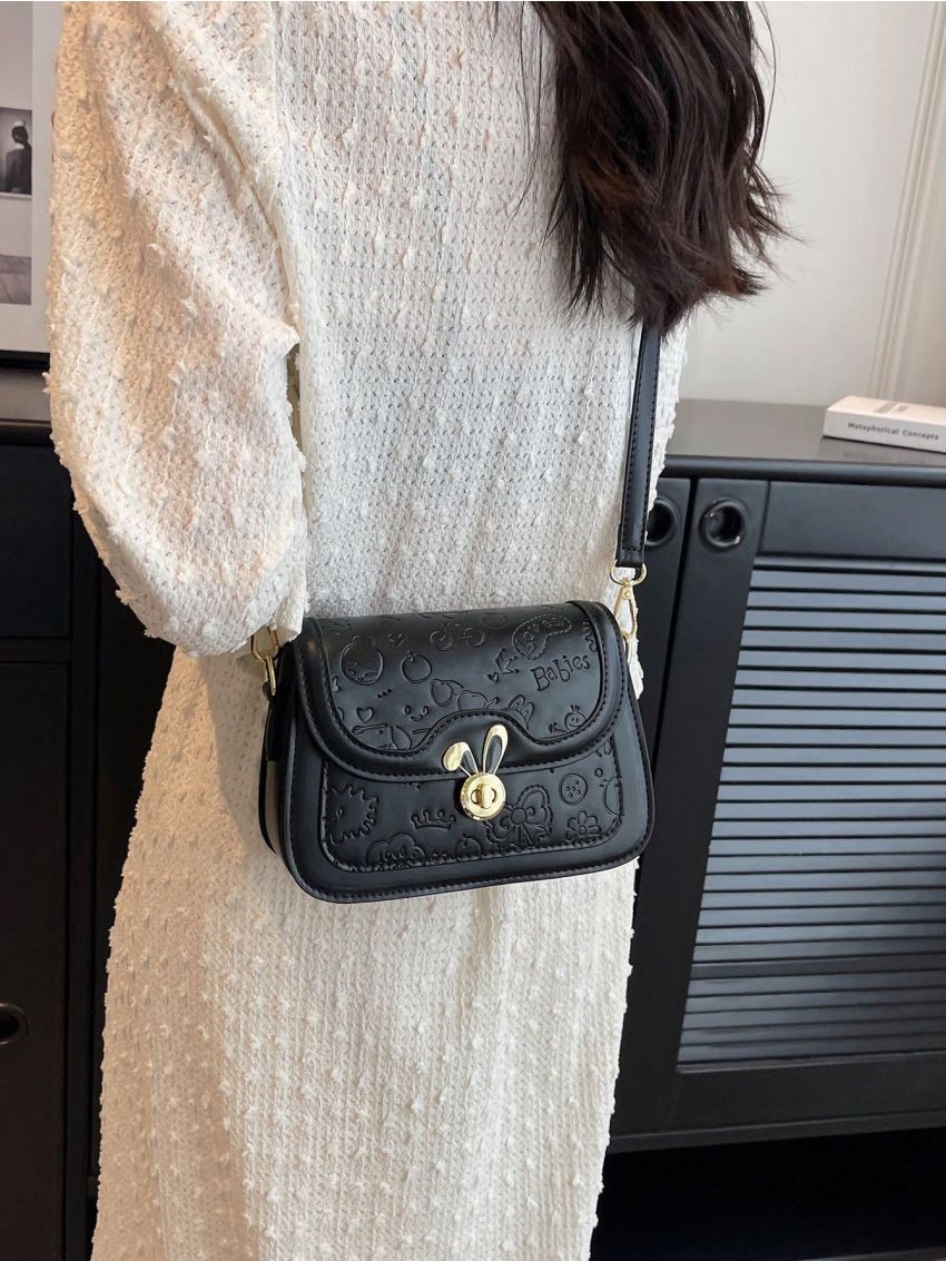 Mini Saddle Bag Solid Color Cartoon Embossed Twist Lock