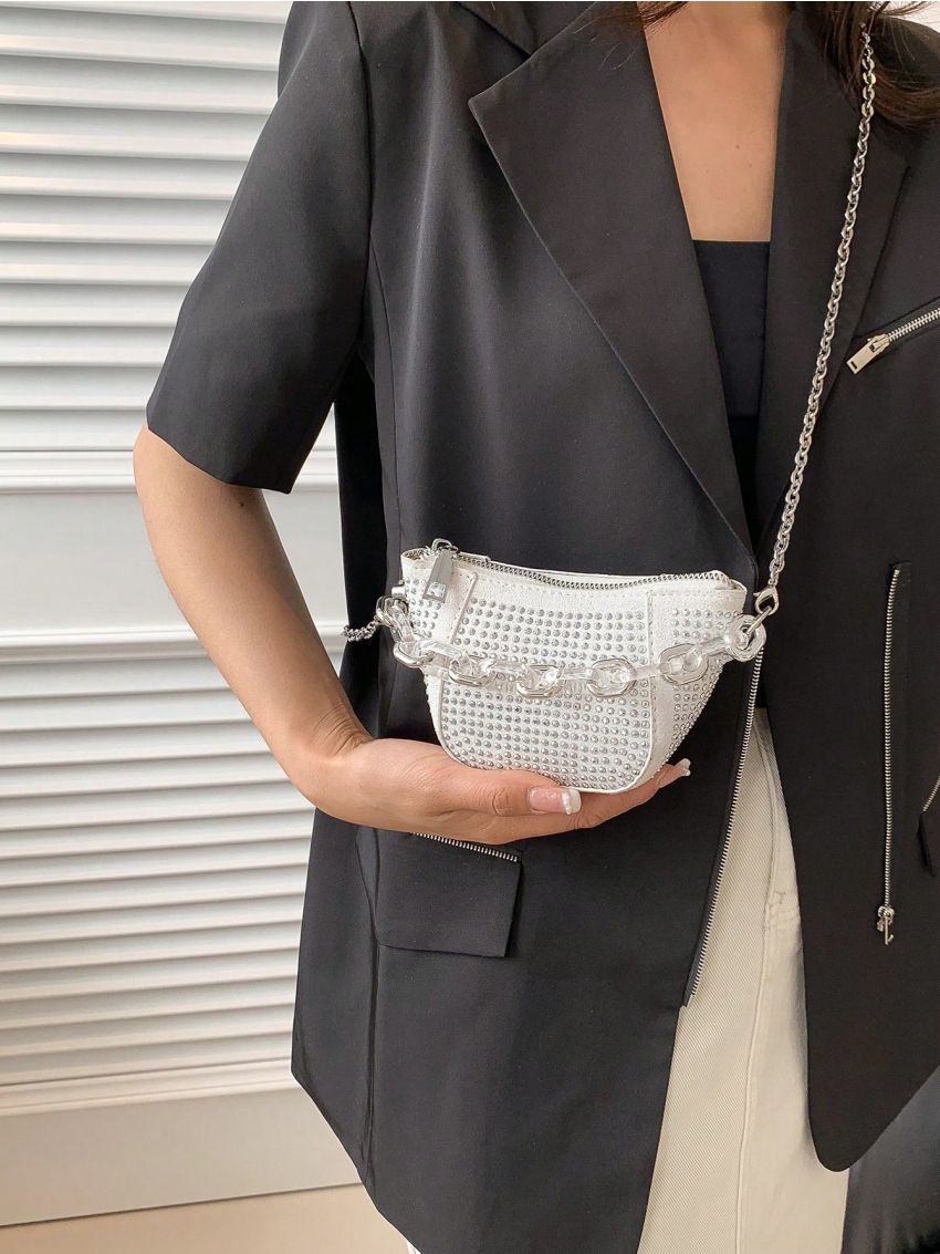 Mini Evening Bag Rhinestone Decor Chain Strap, Perfect Bride Purse For Wedding, Prom & Party Events