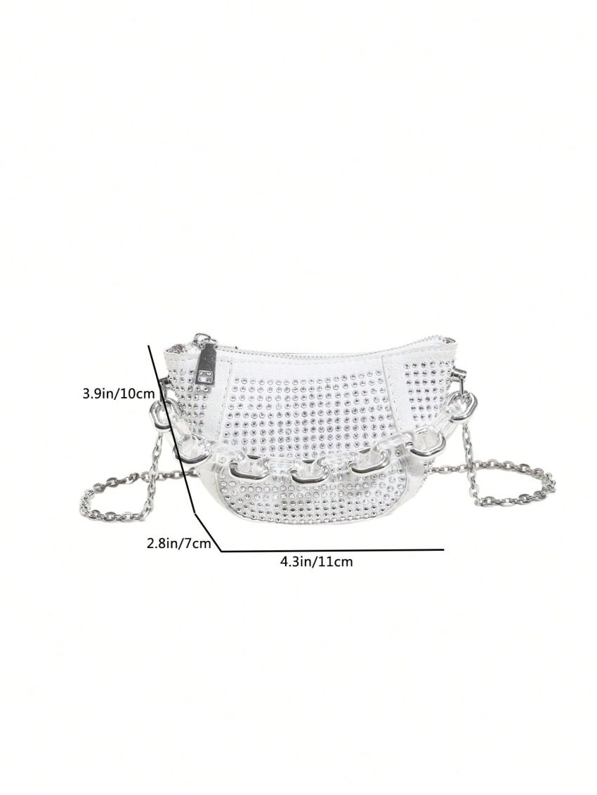 Mini Evening Bag Rhinestone Decor Chain Strap, Perfect Bride Purse For Wedding, Prom & Party Events