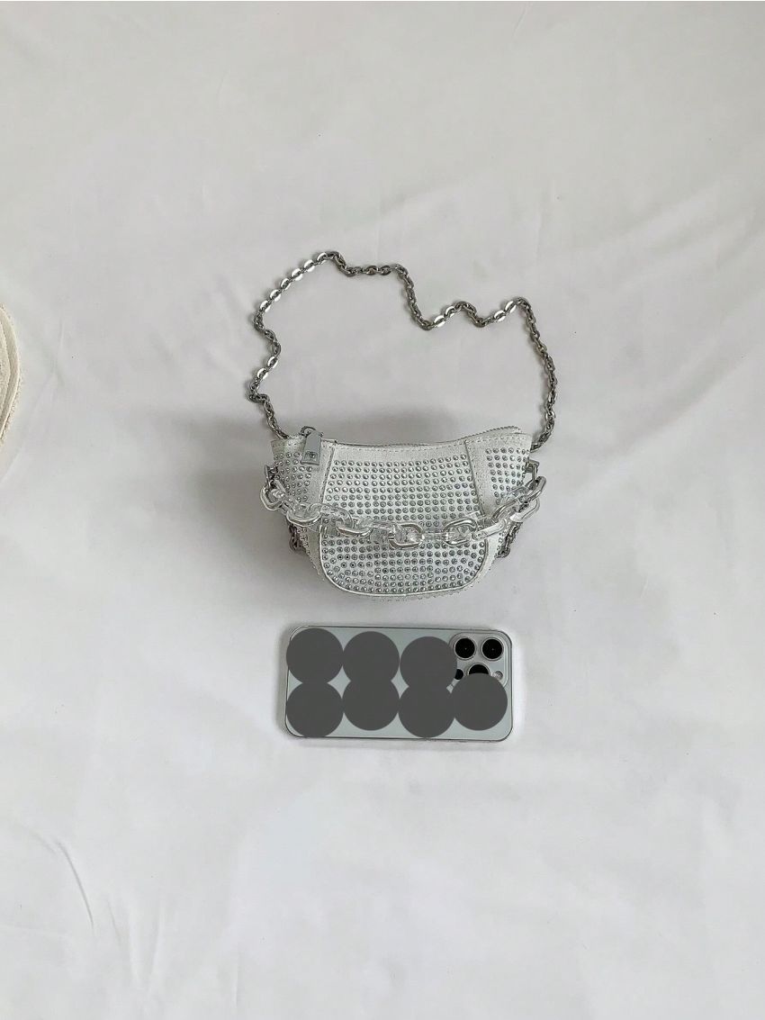 Mini Evening Bag Rhinestone Decor Chain Strap, Perfect Bride Purse For Wedding, Prom & Party Events